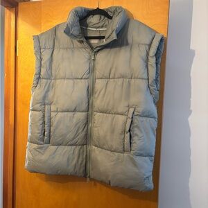 Free People Gray/Olive Oversized Puffer Vest
